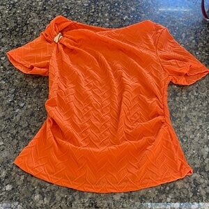 Women’s Ring-Accent Short Sleeve Blouse in Bright Orange